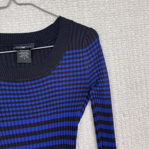 Vintage Y2K Its Our Time Ribbed Sweater a Dark BLue Striped Xtra Long Sleeve - Picture 4 of 13